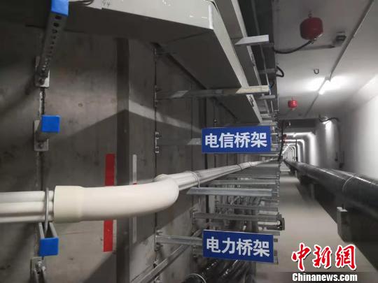 圖為綜合地下管廊待安裝區(qū)域的不同類型橋架?！「呖档?攝